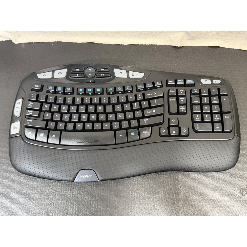 Logitech K350 Wireless Wave Keyboard Black Ergonomic Office Media Keys Dongle